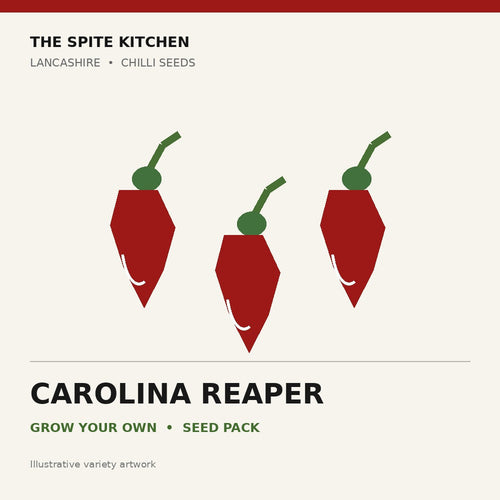 Carolina Reaper chilli seeds - illustrated seed pack image